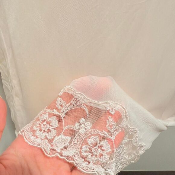 ♡ soft sheer white lace-trim satin slip dress nightie mini dress ♡ - Picture 3 of 5